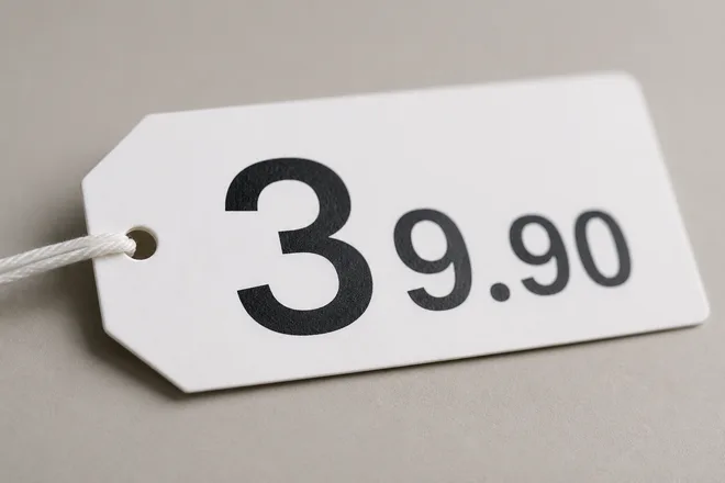 תקריב של מחיר 39.90 עם הספרה השמאלית מודגשת, ממחיש את אפקט הספרה השמאלית