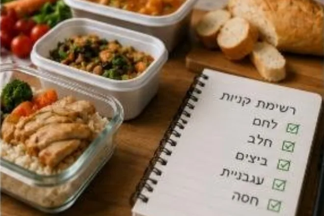 קופסאות ארוחות מוכנות ורשימת קניות לתכנון נכון ומניעת בזבוז מזון